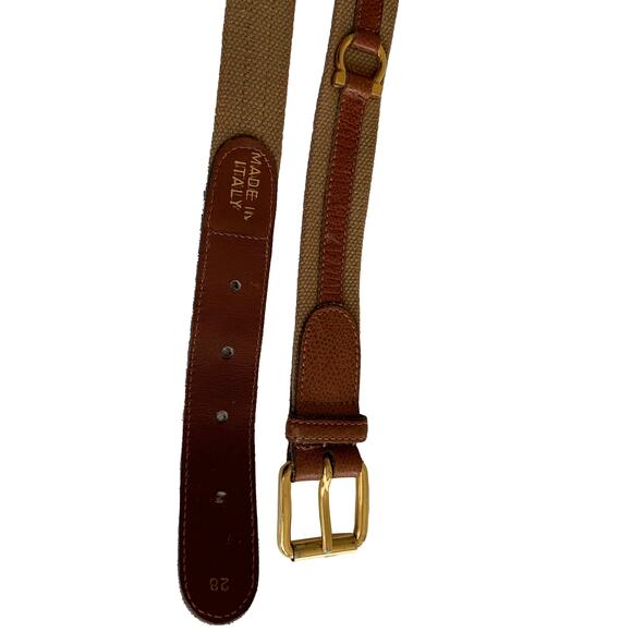 Vtg Made In Italy Frame Style Buckle Brown Belt Fabric Leather Casual Size 28 - Picture 3 of 7